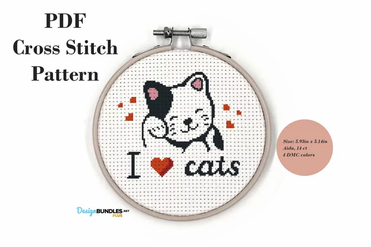 I Love Cats Cross Stitch Pattern PDF File