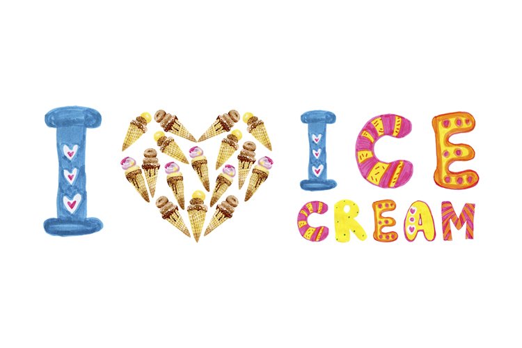 I love ice cream watercolor illustration handwritten