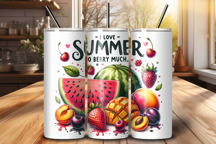 I Love Summer Fruit 20 oz Tumbler Wrap PNG for Sublimation