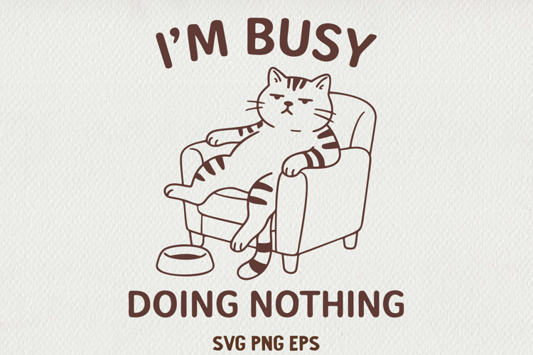 Sarcastic Cat Illustration Funny Lazy Line Art Kitty SVG PNG