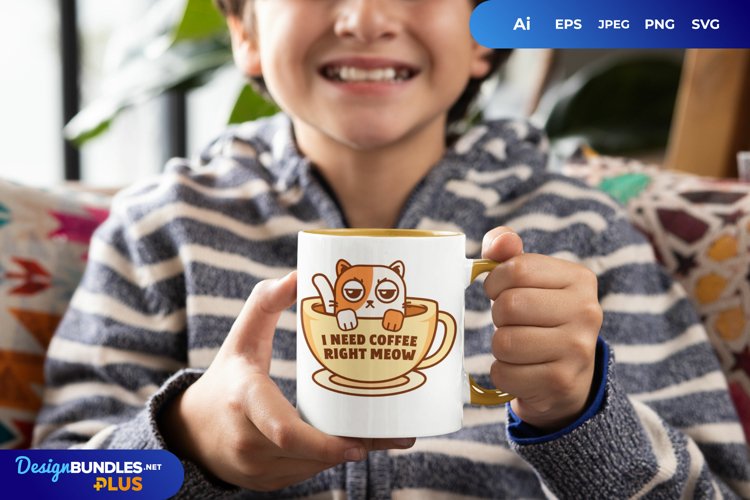 I Need Coffee, Upset Cat on Cup Design