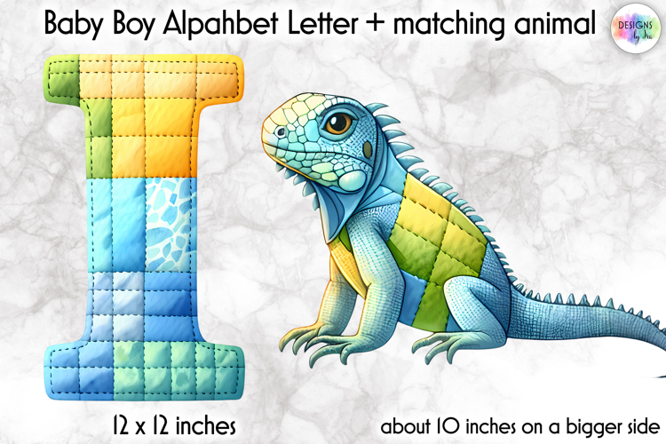 Cute Patchwork Baby Alphabet and Baby Animals PNG, Monogram