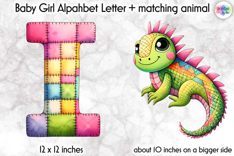 Cute Patchwork Baby Alphabet and Baby Animals PNG, Monogram