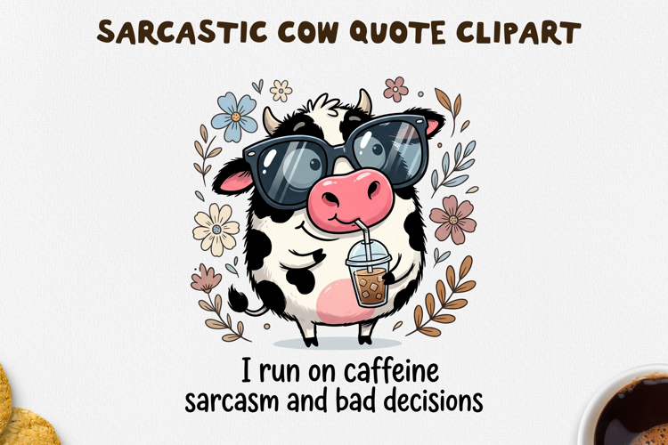 Sarcastic Cow PNG Sublimation Design.
