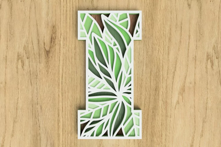 Layered Botanical Alphabet Laser Cut File - Letter I
