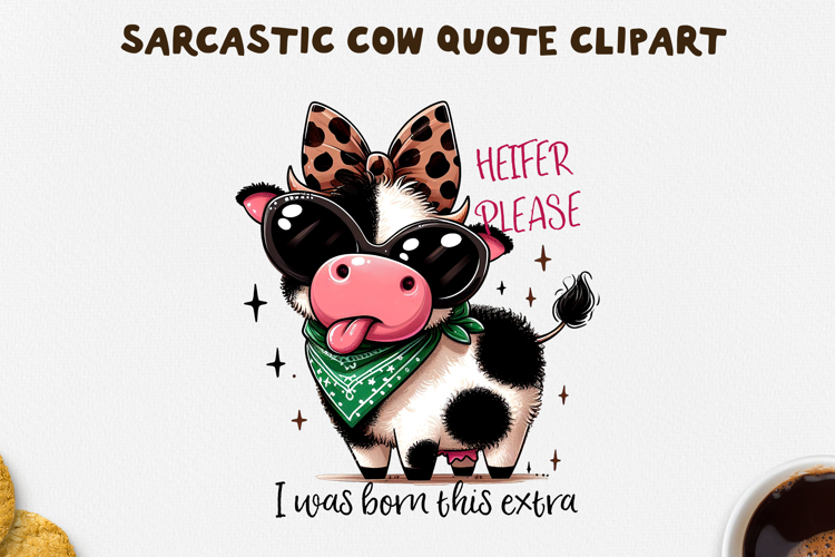 Sarcastic Cow PNG Sublimation Design.