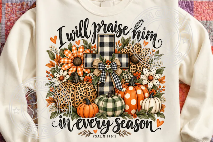 I Will Praise Him In Every Season PNG, Preppy Pumpkin Leopar