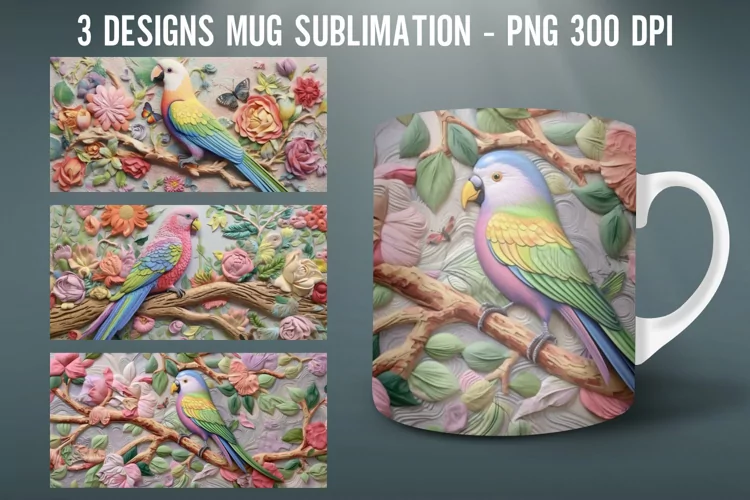 3D Eden Bird Mug Wrap Sublimation Designs