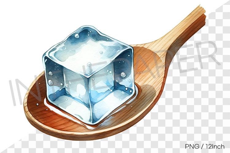 single clean ice cube sitting on a wooden spoon PNG Clipart