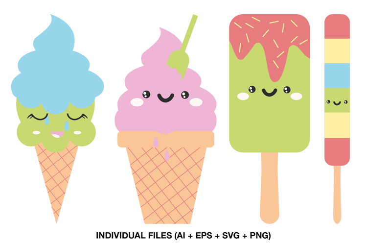 Ice Cream Birthday Clipart, Kawaii Dessert Party SVG PNG
