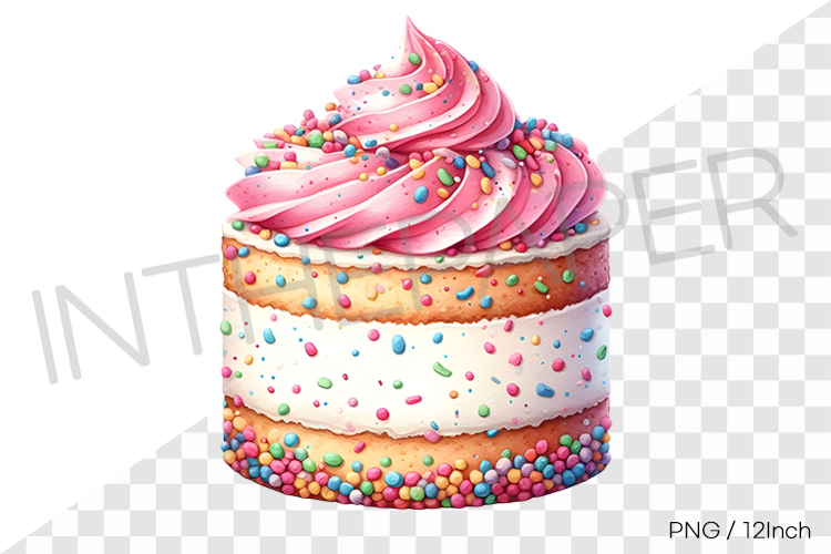 Pink frosting and colorful sprinkle ice cream cake PNG art