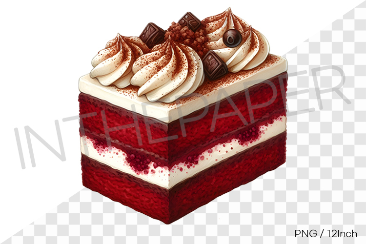 Vibrant red velvet and chocolate ice cream cake PNG dessert