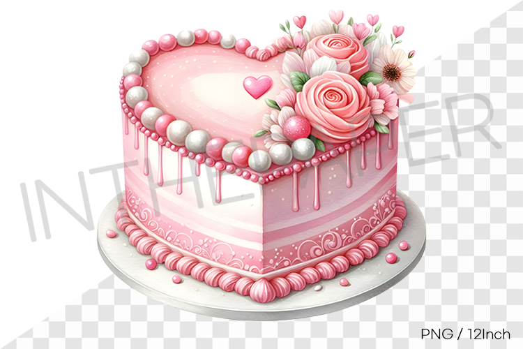 Lovely heart shaped pink rose ice cream cake PNG dessert art