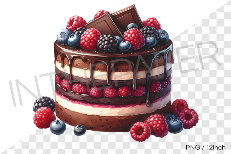 Dark chocolate and fresh berry ice cream cake PNG dessert