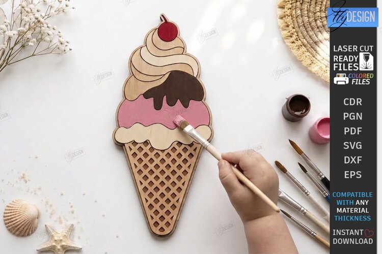 Ice Cream Coloring Laser Cut | Kids Craft | Coloring Toy SVG example image 1
