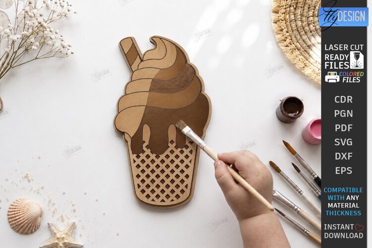 Ice Cream Coloring Laser Cut | Kids Craft | Coloring Toy SVG example image 1