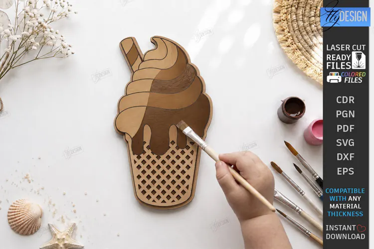 Ice Cream Coloring Laser Cut | Kids Craft | Coloring Toy SVG