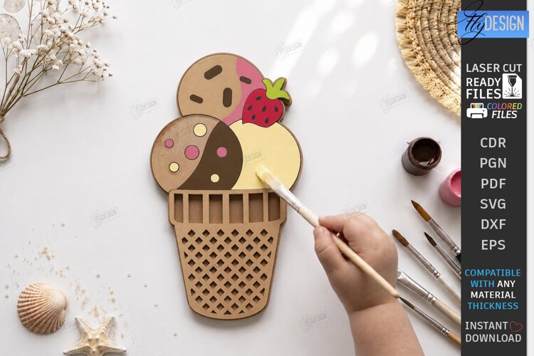 Ice Cream Coloring Laser Cut | Kids Craft | Coloring Toy SVG example image 1