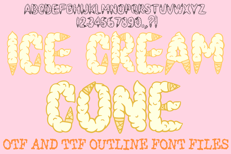 Ice Cream Cone Lettering Font Cartoon Food Sweet ABC OTF