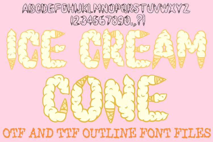 Ice Cream Cone Lettering Font Cartoon Food Sweet ABC OTF