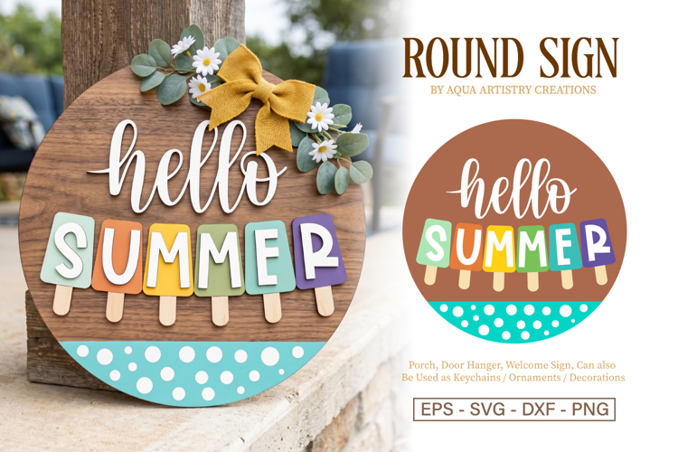 Popsicles Hello Summer Round Welcome Door Sign