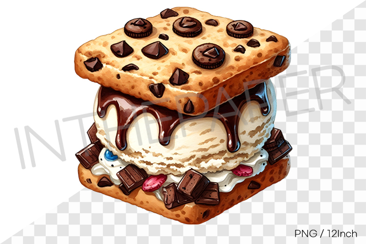 Chocochip cookie vanilla ice cream sandwich PNG dessert art