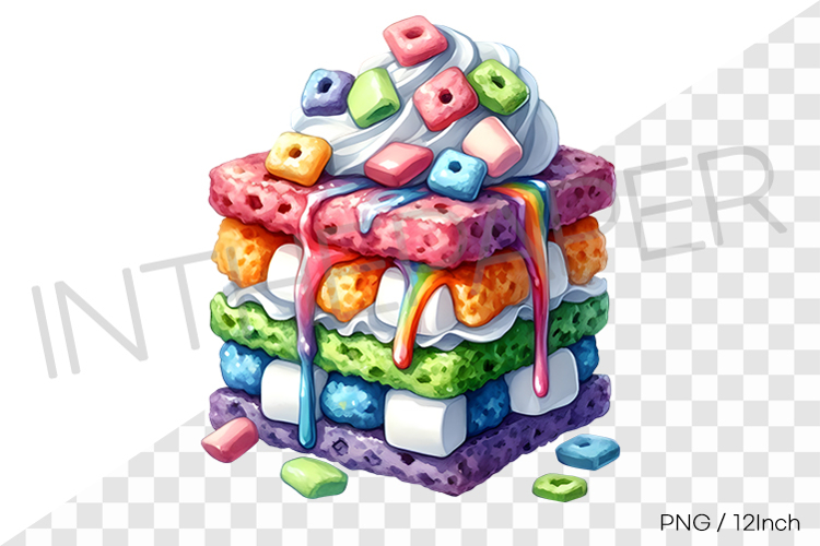 Cereal rainbow cake topping ice cream sandwich PNG dessert