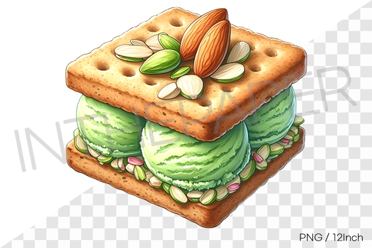 Cracker pistachio almond ice cream sandwich PNG dessert art