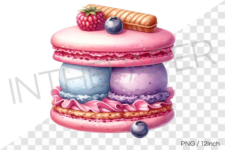 Pink macaron raspberry berry ice cream sandwich PNG dessert