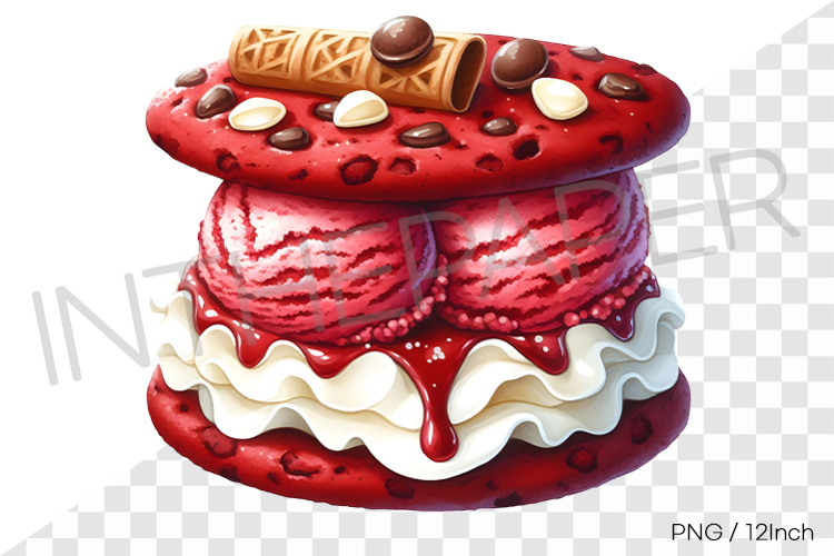 Red velvet strawberry cream ice cream sandwich PNG dessert