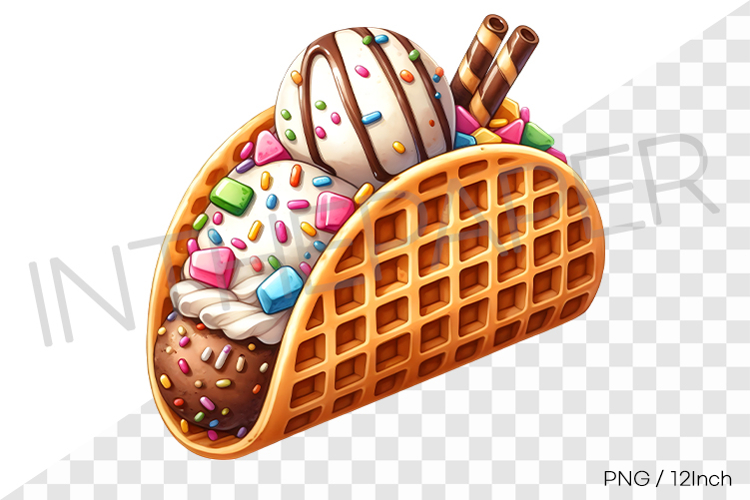 Waffle shell chocolate sprinkle ice cream taco PNG dessert
