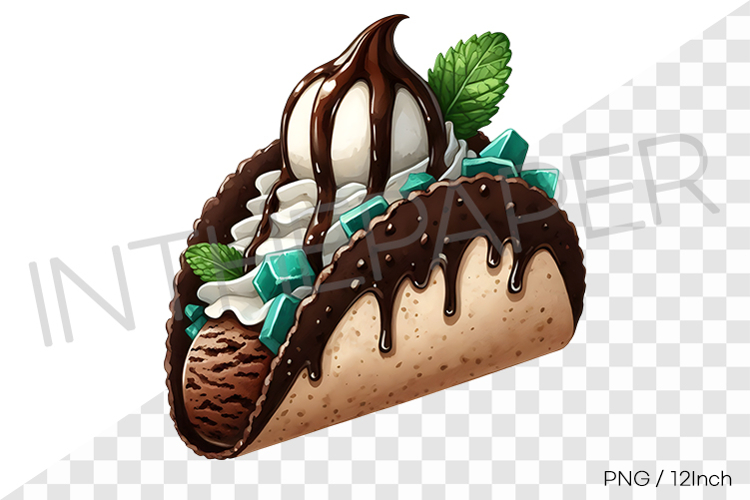 Dark chocolate shell mint vanilla ice cream taco PNG dessert