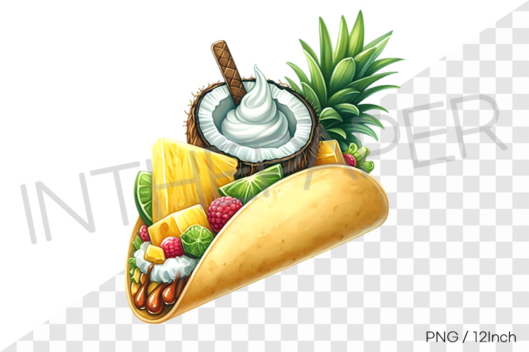 Tropical coconut pineapple fruit ice cream taco PNG dessert