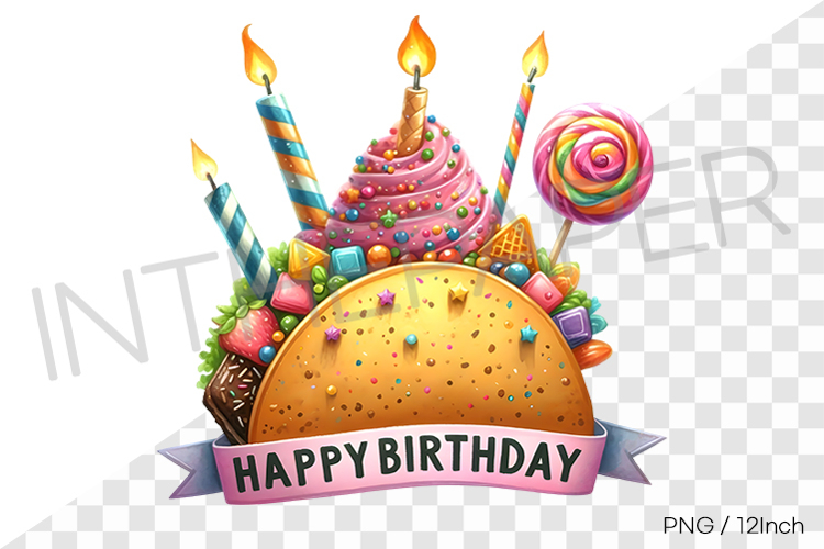 Happy Birthday celebration candle ice cream taco PNG dessert