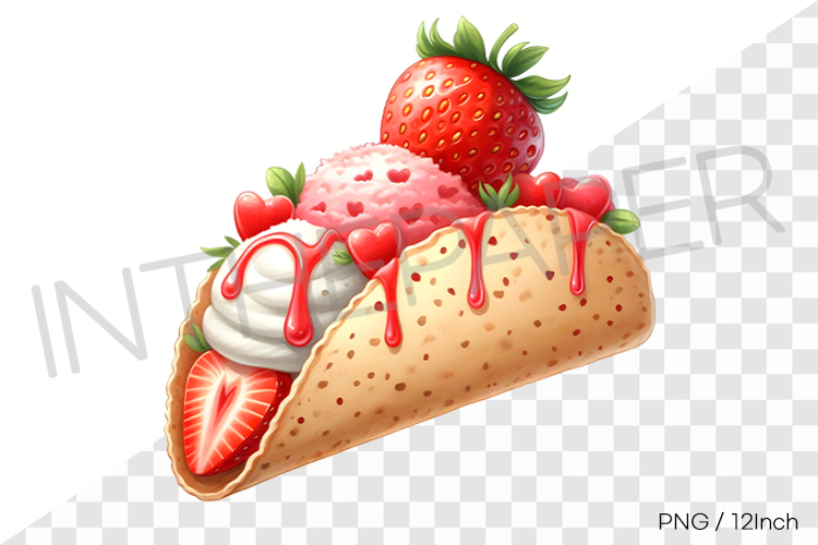 Soft shell fresh strawberry ice cream taco PNG dessert art