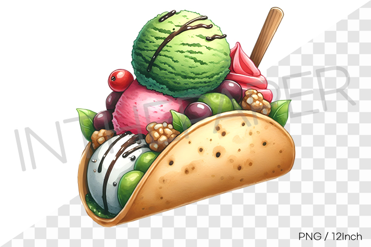 Green tea matcha berry wafer ice cream taco PNG dessert art