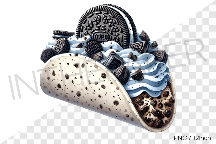 White shell whole oreo cookie ice cream taco PNG dessert art