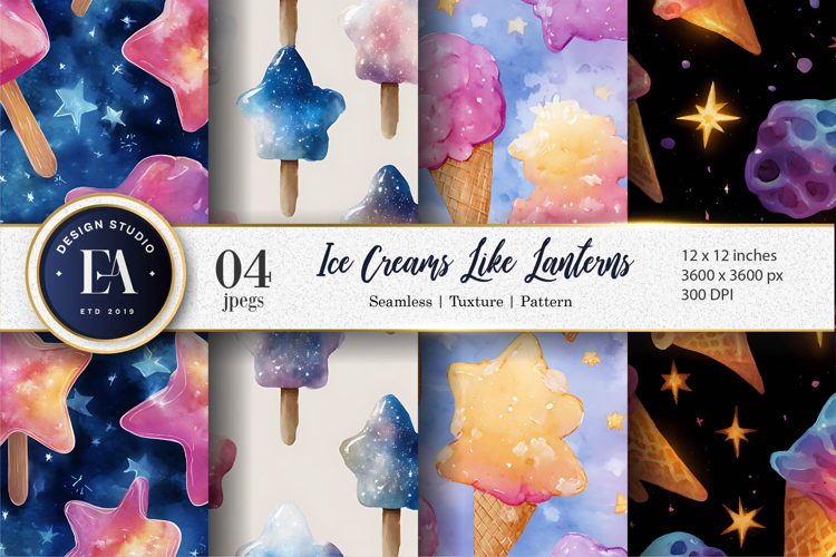 Glowing Lantern Ice Creams Watercolor Seamless Digital Paper