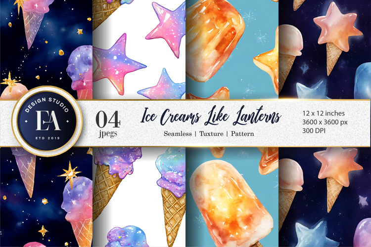 Lantern Shaped Ice Creams Watercolor Seamless Digital Paper