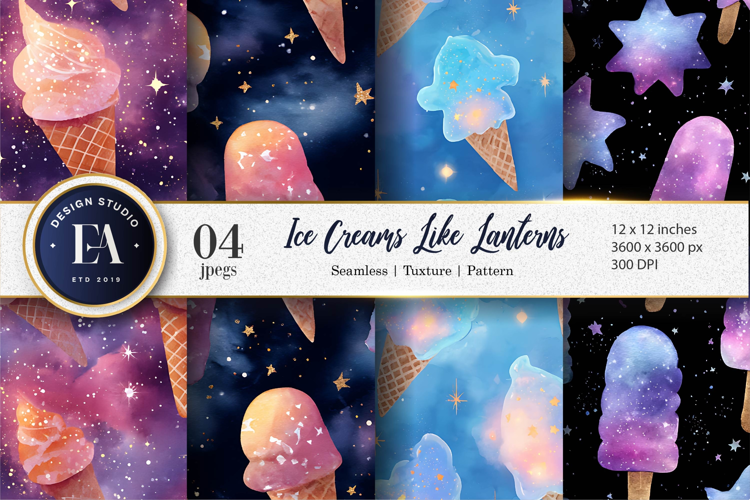 Lantern Shaped Ice Creams Watercolor Seamless Digital Paper
