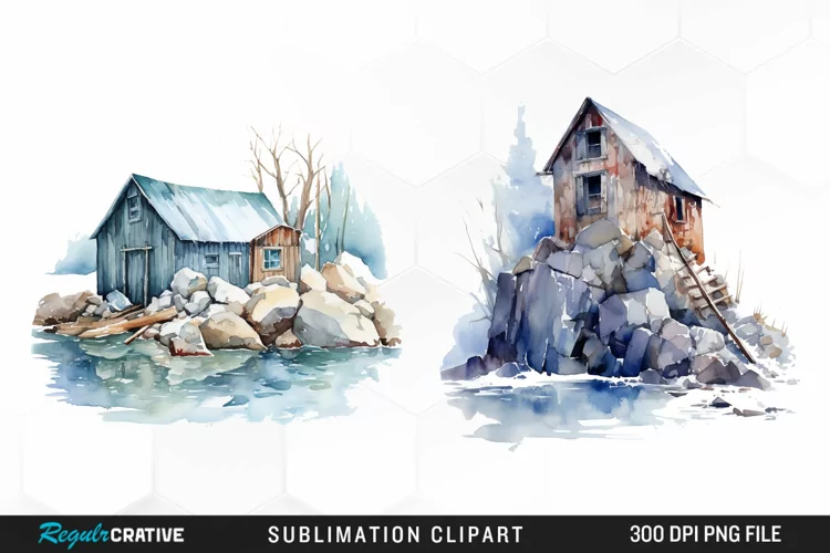 Watercolor Ice House PNG Clipart
