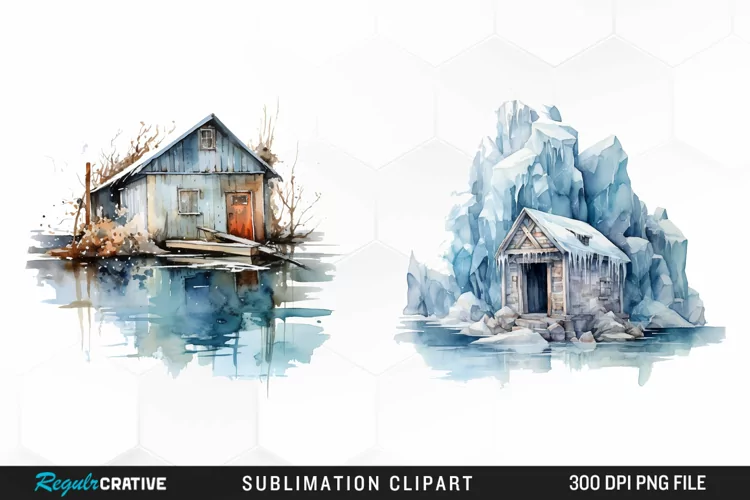 Watercolor Ice House PNG Clipart