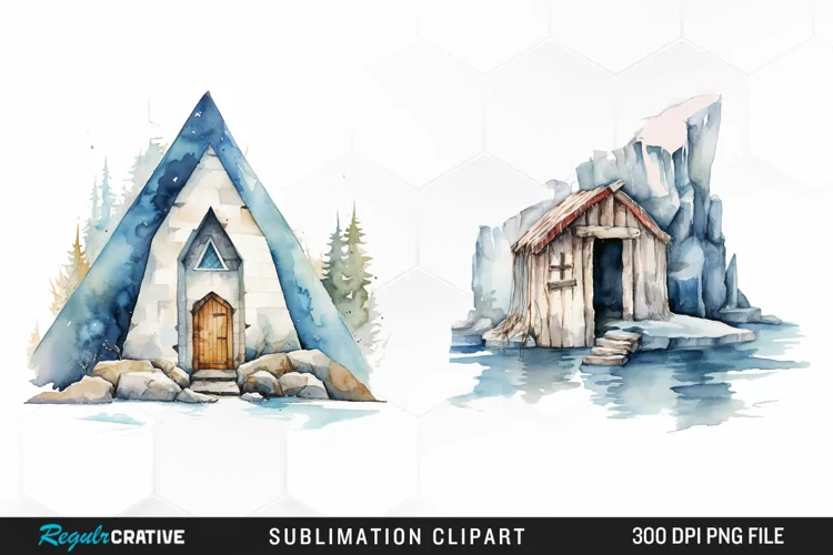 Watercolor Ice House PNG Clipart