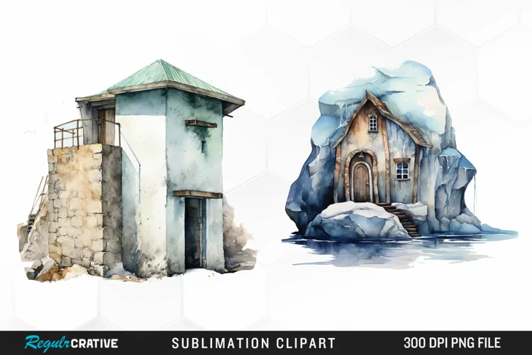Watercolor Ice House PNG Clipart
