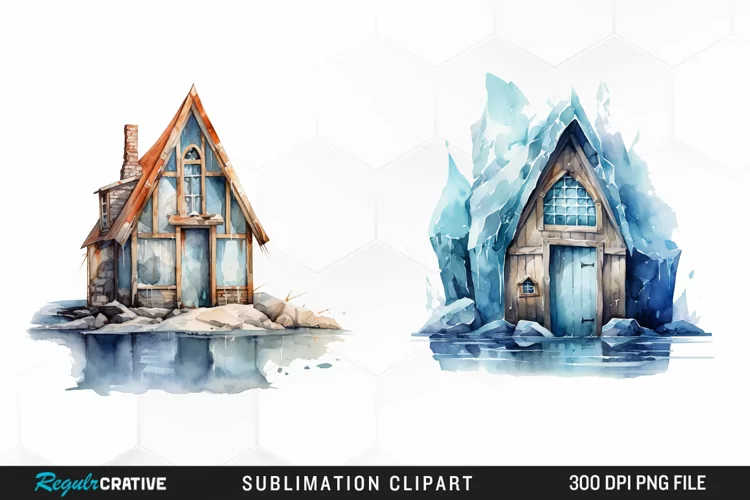 Watercolor Ice House PNG Clipart
