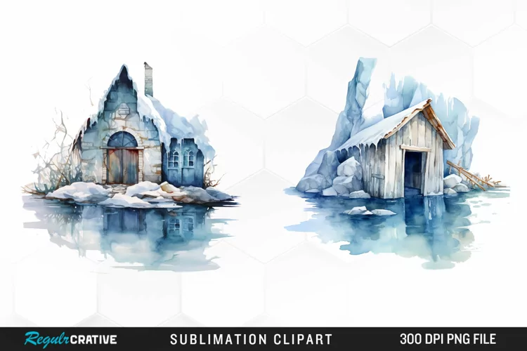 Watercolor Ice House PNG Clipart