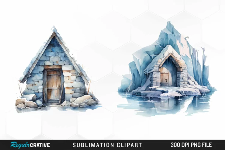 Watercolor Ice House PNG Clipart