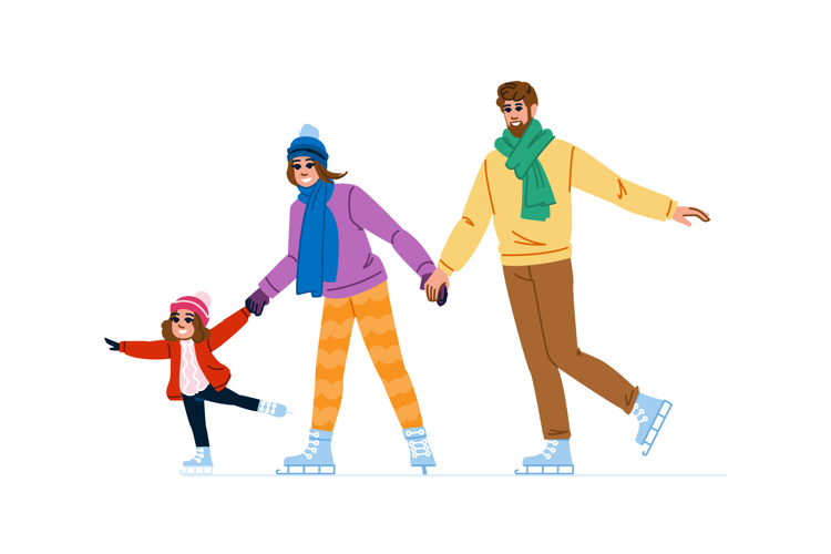 glide ice skating family vector