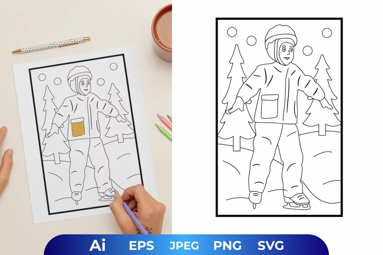 Kid Ice Skating Coloring Page