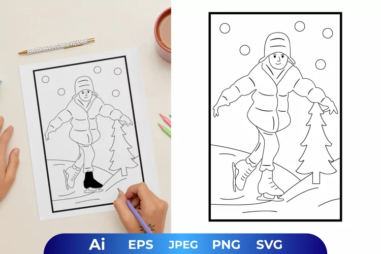 Girl Ice Skating Coloring Page